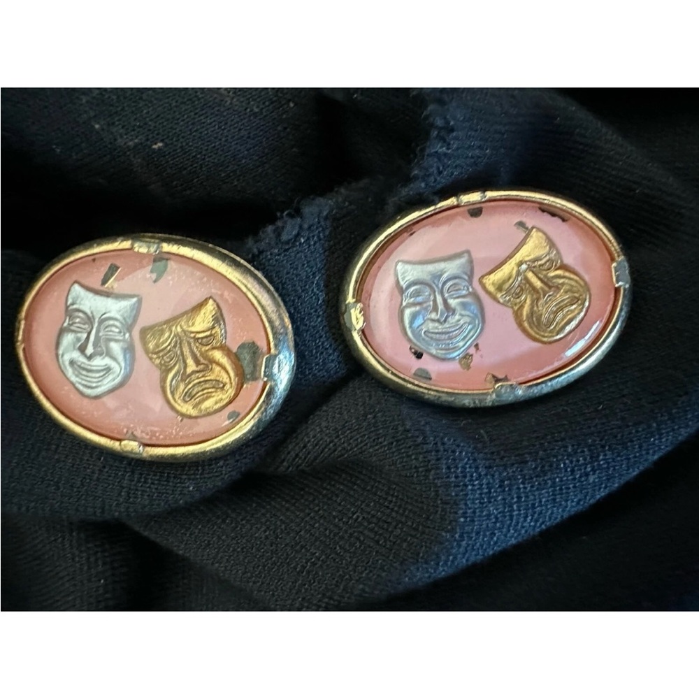 Vintage Comedy and Tragedy Mask cufflinks drama comedy art theater pink